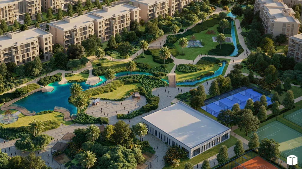 مساحات خضراء واسعة وGarden Trails داخل كمبوند سوديك ايست فالي – بيئة هادئة وصحية للسكان