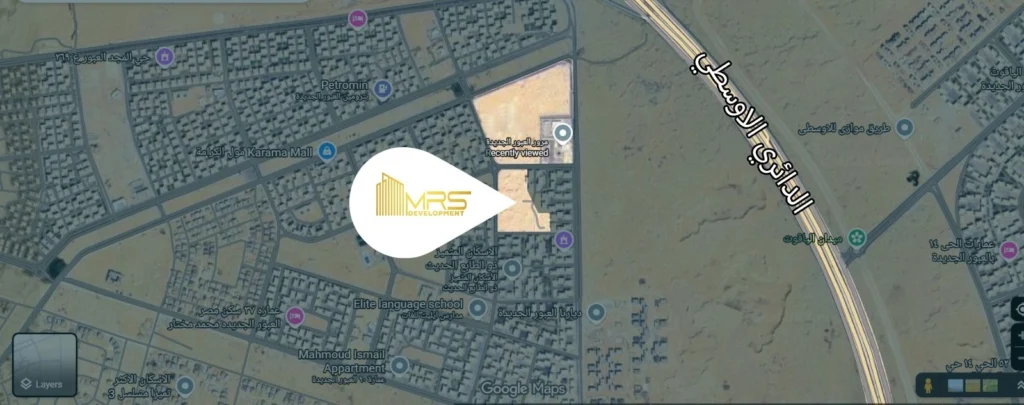 خريطة موقع كمبوند فيالي ريزيدنس العبور الجديدة أمام إدارة المرور وعلى الطريق الدائري الأوسطي.
