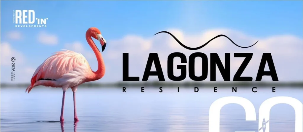 المخطط العام لـ كمبوند لاجونزا العبور Lagonza Residence يوضح توزيع الوحدات حول اللاجون.