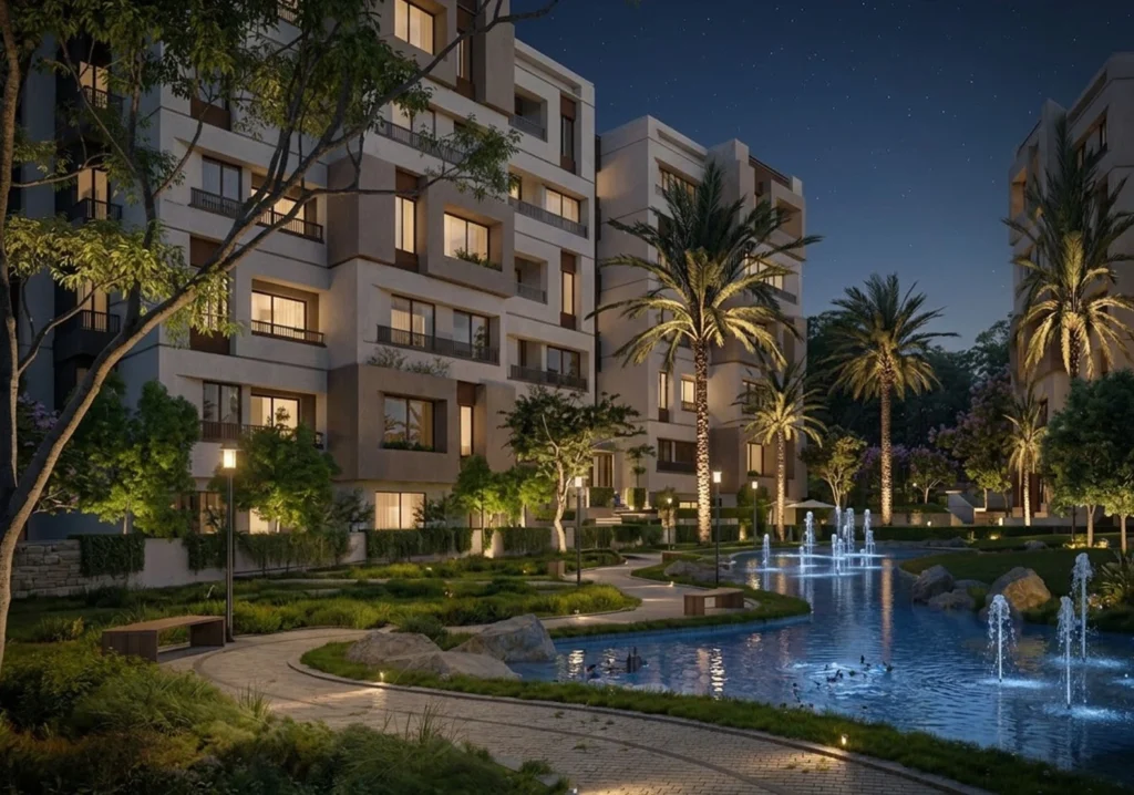 مساحات خضراء في الخدمات والرفاهية في كمبوند سيرة التجمع الخامس - مساحات ترفيهية وحمامات سباحة عالمية.